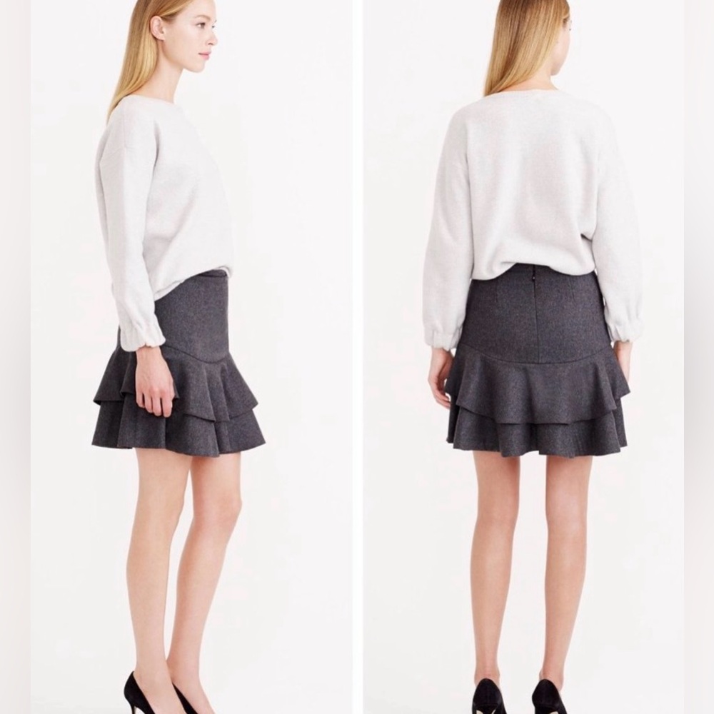 J Crew Charcoal Flounce Bonded Wool Skirt Size 12